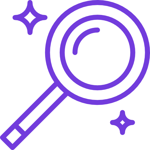 A purple magnifier icon.